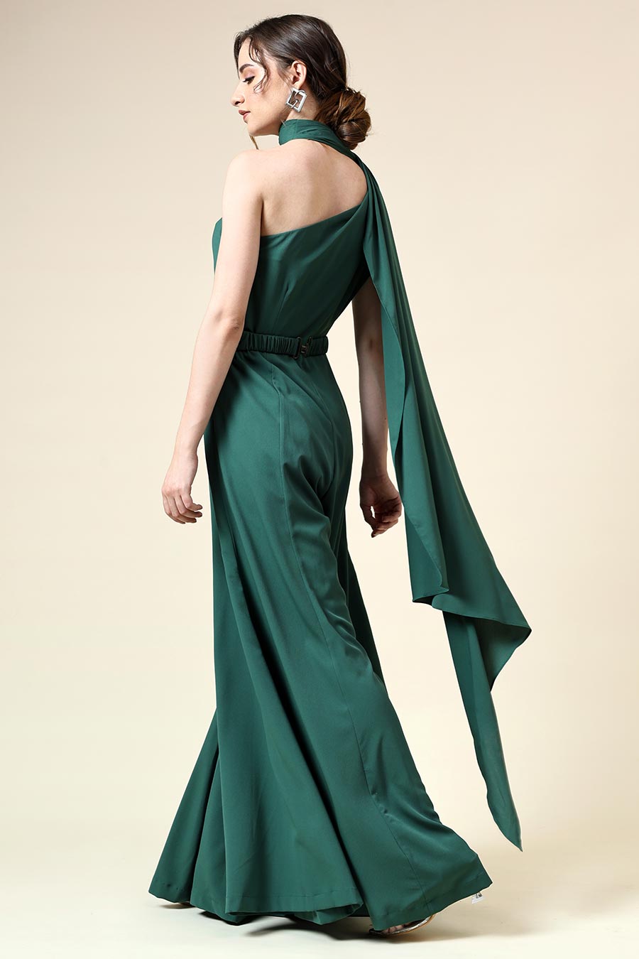 Botle Green Draped Jumpsuit With Embellished Belt