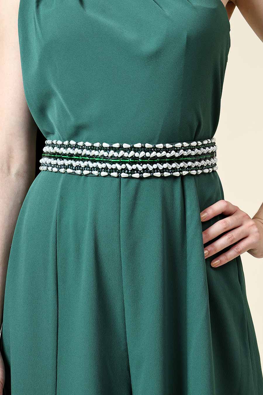 Botle Green Draped Jumpsuit With Embellished Belt