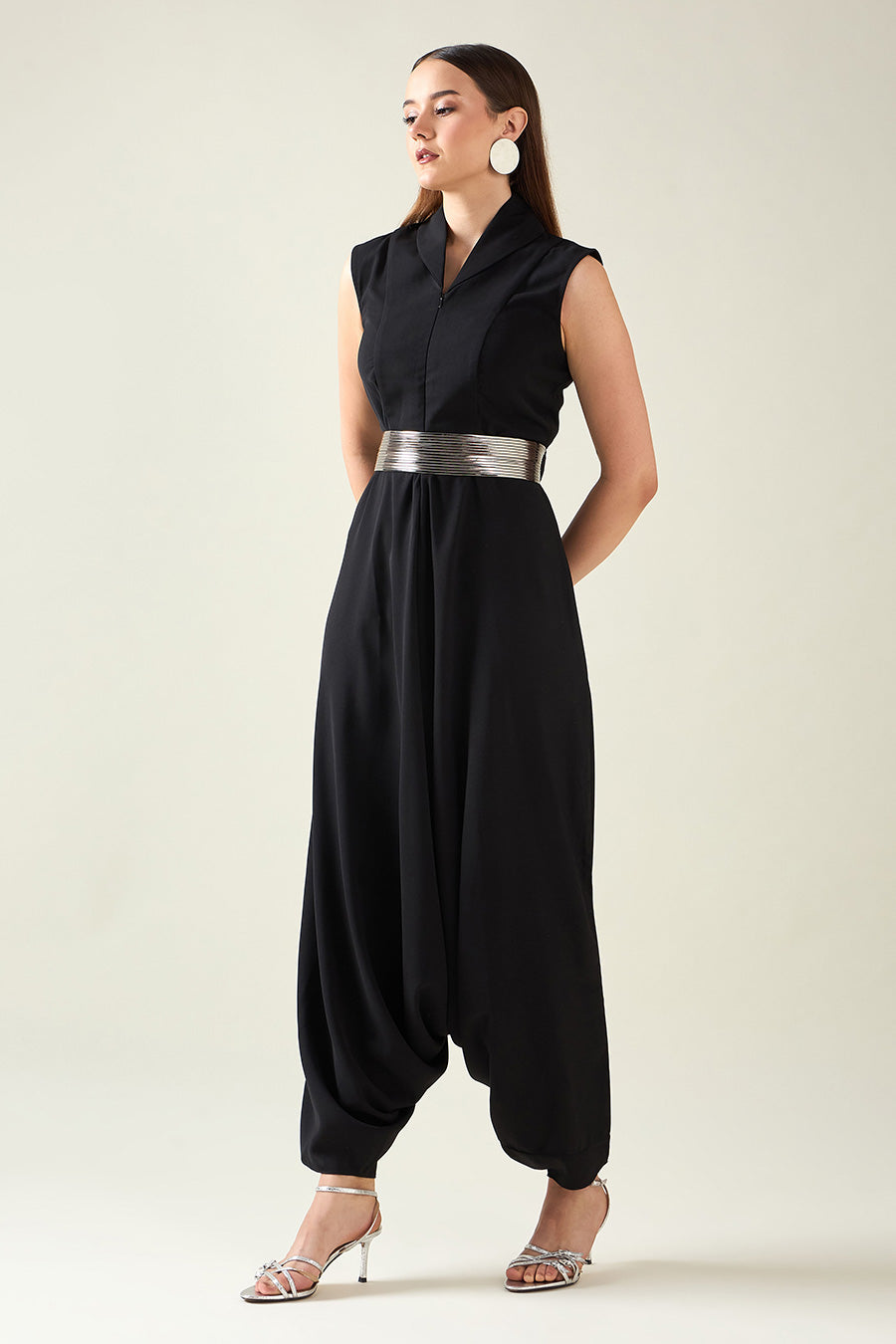 Green Alloy Jumpsuit With Metallic Finish Belt