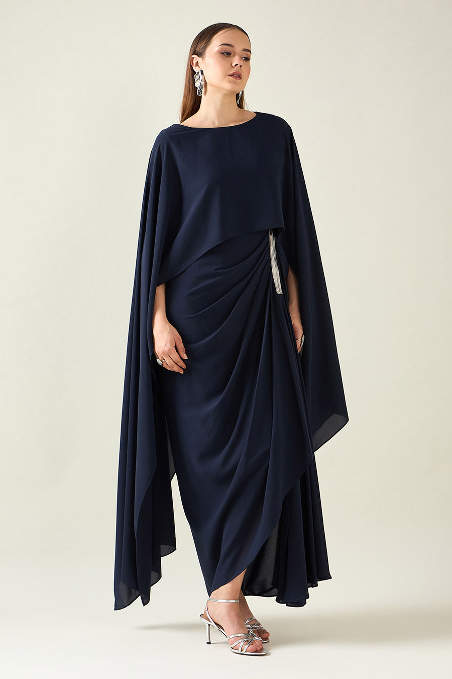 Navy Alloy Embellished Drape Dress