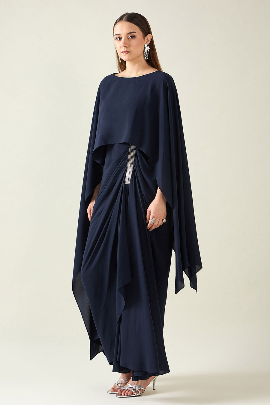 Navy Alloy Embellished Drape Dress