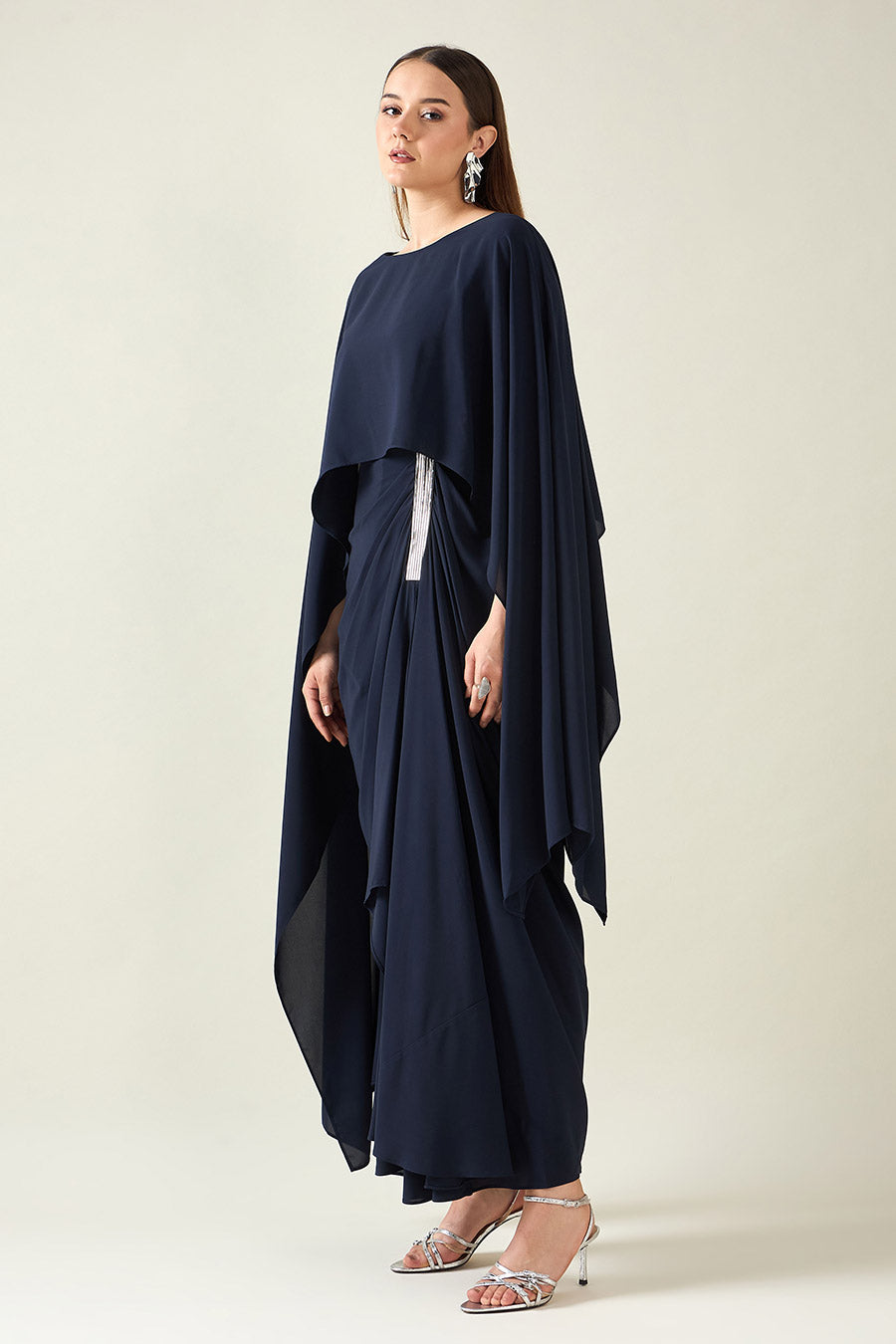 Navy Alloy Embellished Drape Dress