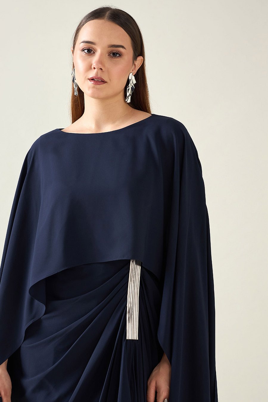 Navy Alloy Embellished Drape Dress