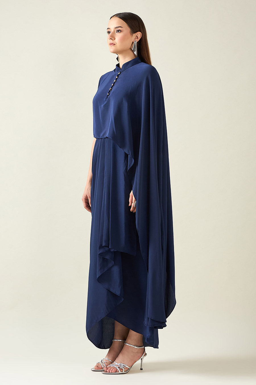 Navy Waterfall Drape Dress