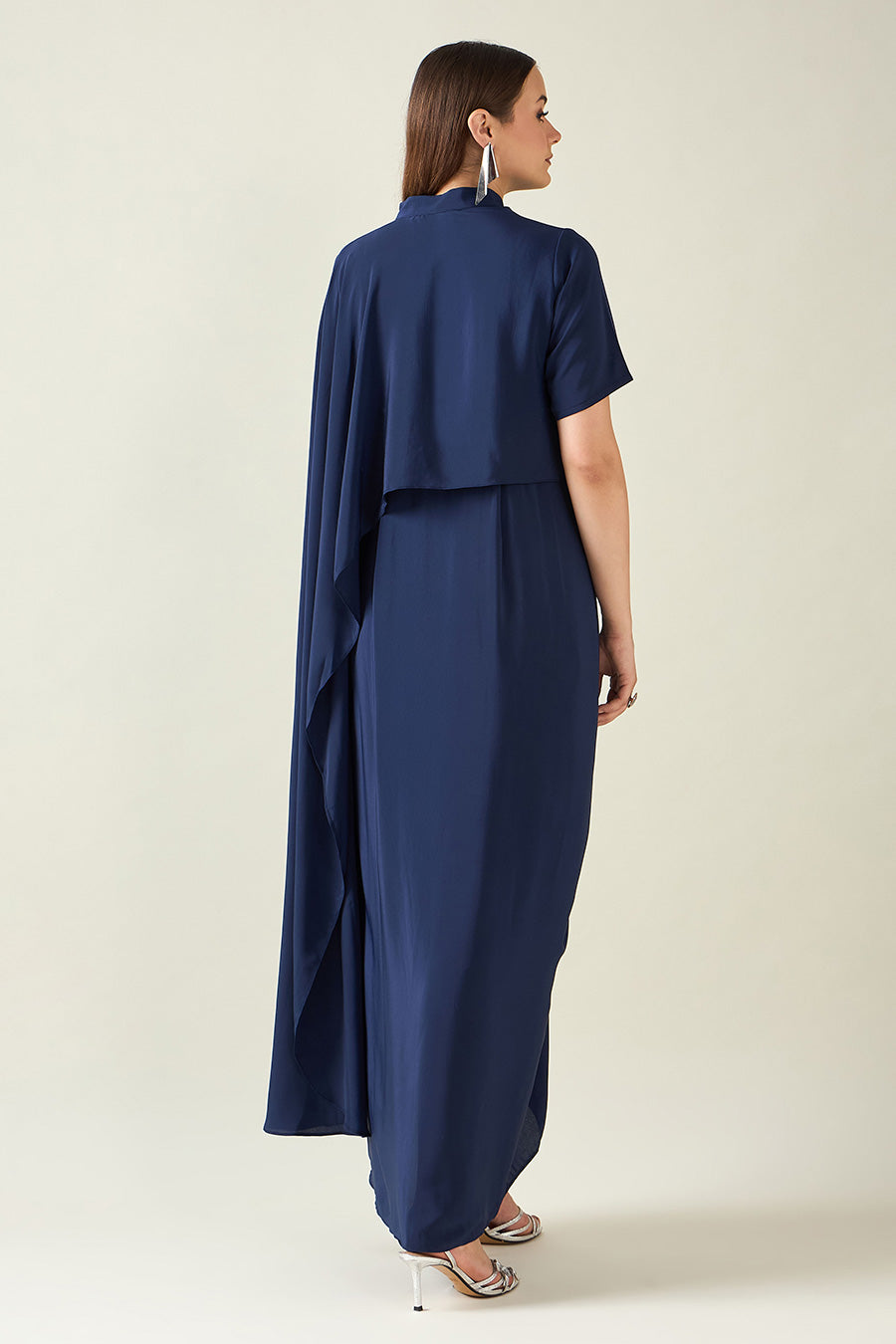 Navy Waterfall Drape Dress