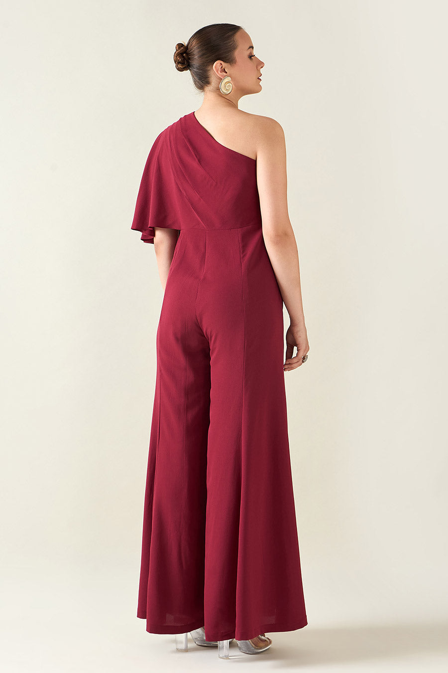 Wine Alloy Jumpsuit With Metallic Finish Belt