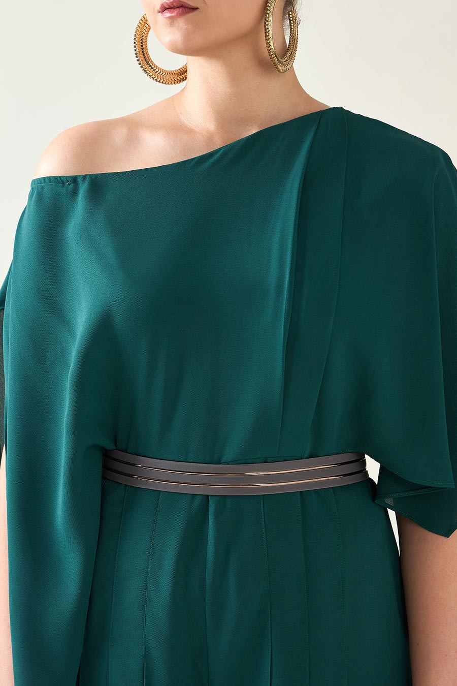 Bottle Green Jumpsuit With Metallic Finish Belt