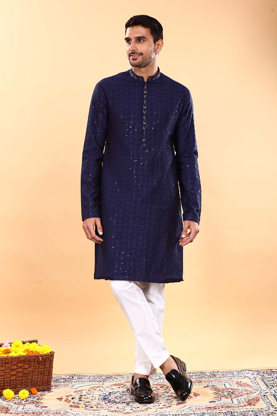 Navy Blue Embroidered Kurta Set