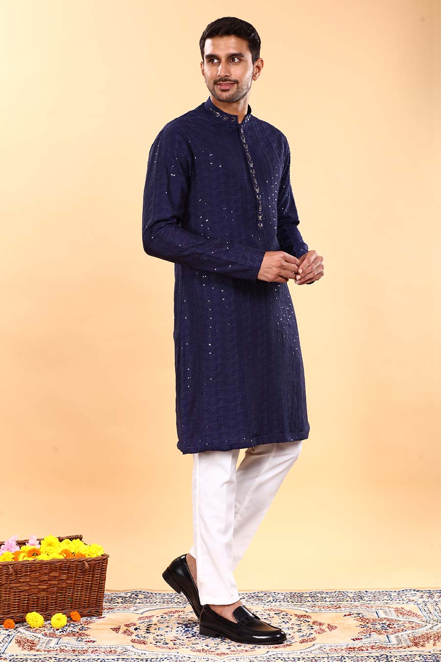 Navy Blue Embroidered Kurta Set