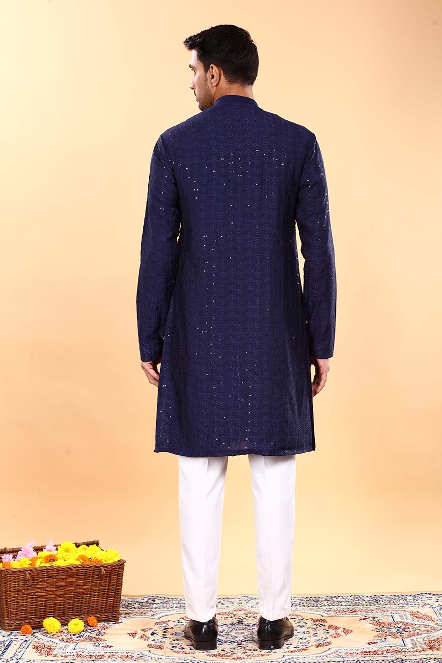 Navy Blue Embroidered Kurta Set