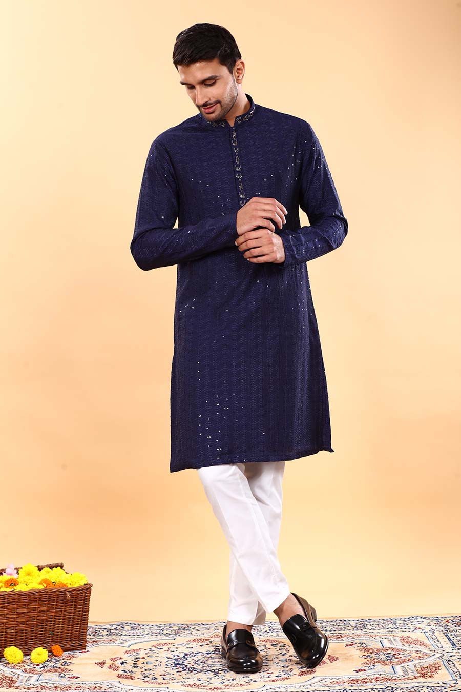 Navy Blue Embroidered Kurta Set