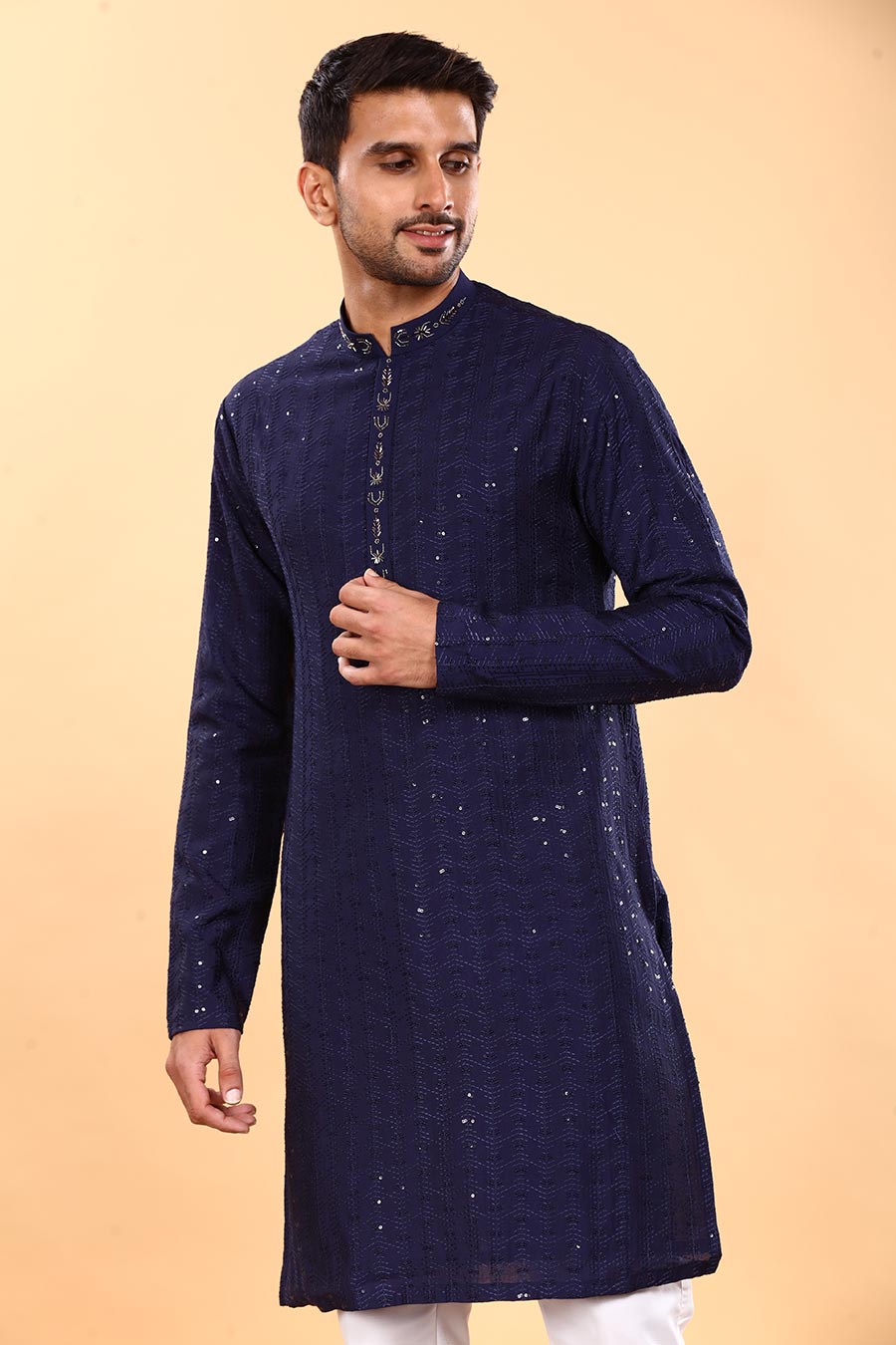 Navy Blue Embroidered Kurta Set