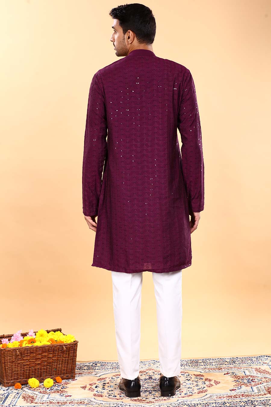 Wine Embroidered Kurta Set