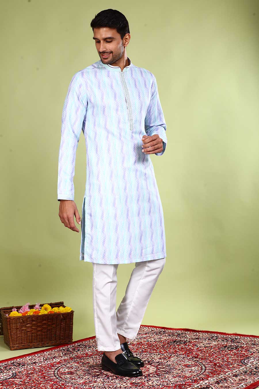 Lavender & Blue Textured Kurta Set