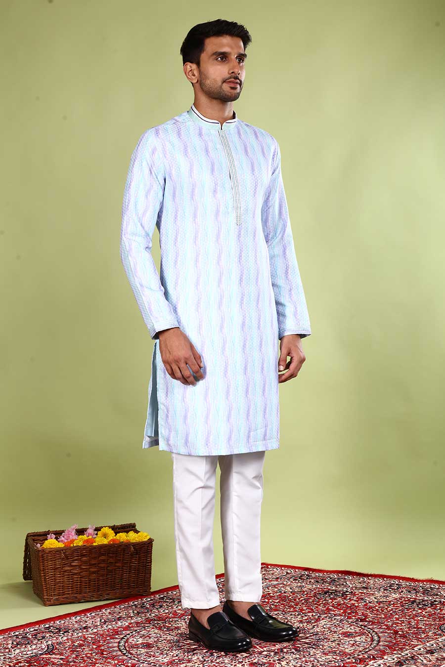 Lavender & Blue Textured Kurta Set