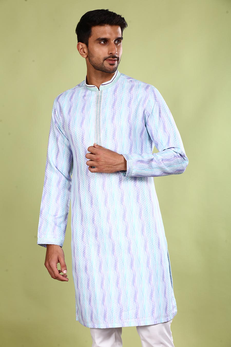 Lavender & Blue Textured Kurta Set