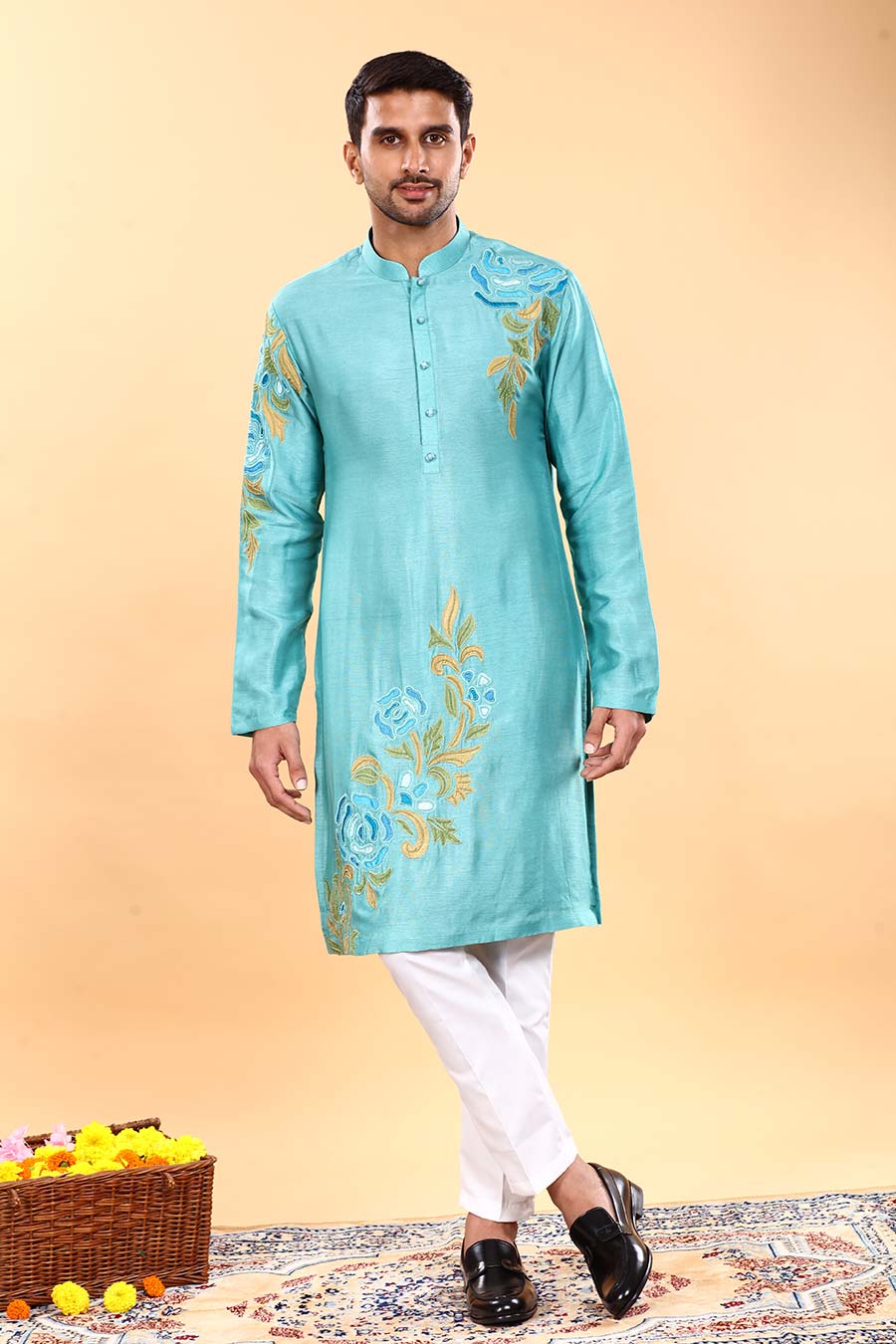 Blue Floral Fusion Kurta Set