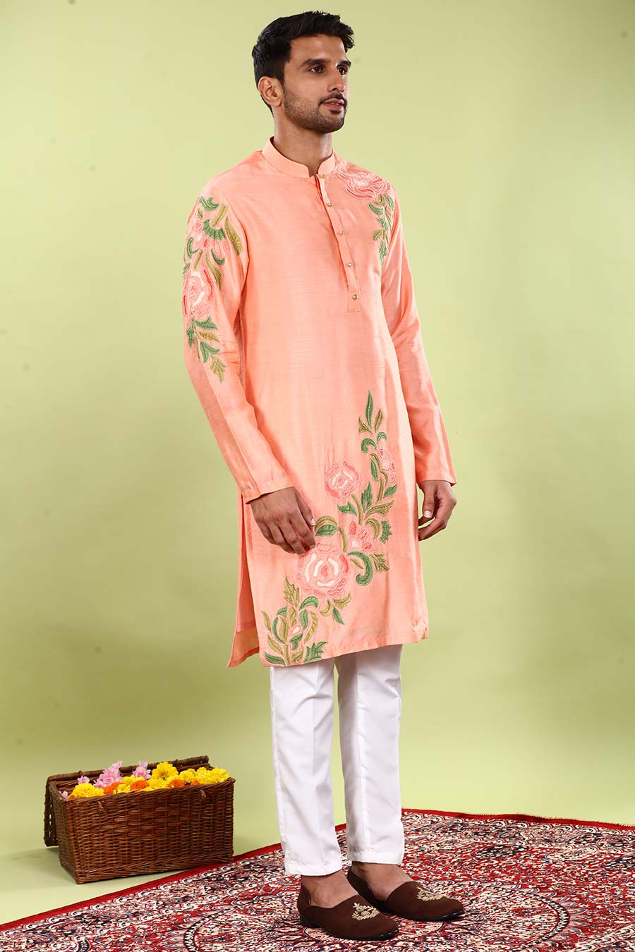 Peach Floral Fusion Kurta Set