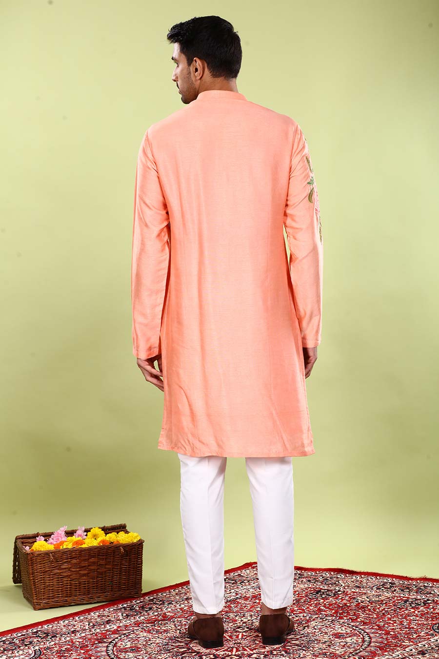 Peach Floral Fusion Kurta Set