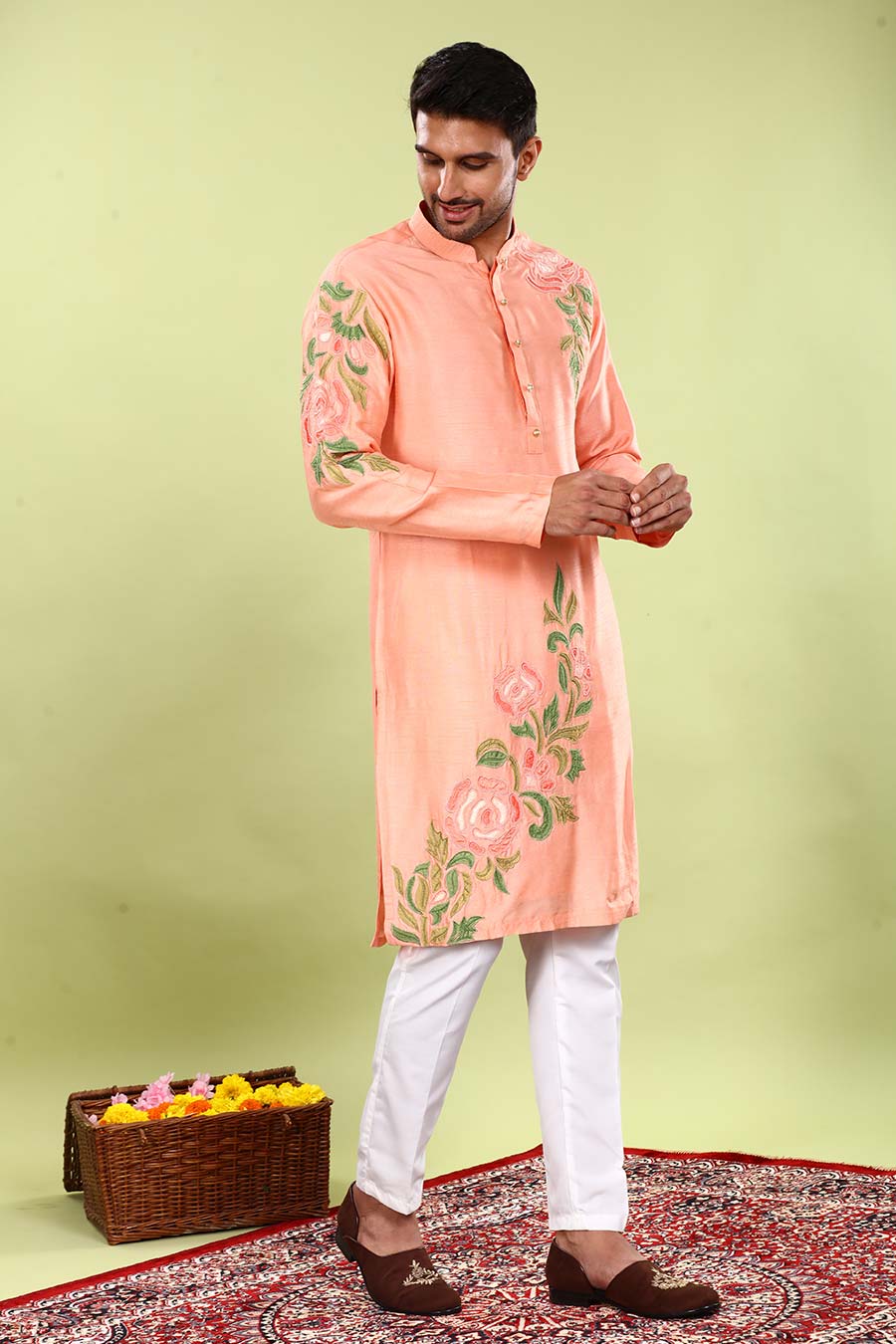 Peach Floral Fusion Kurta Set