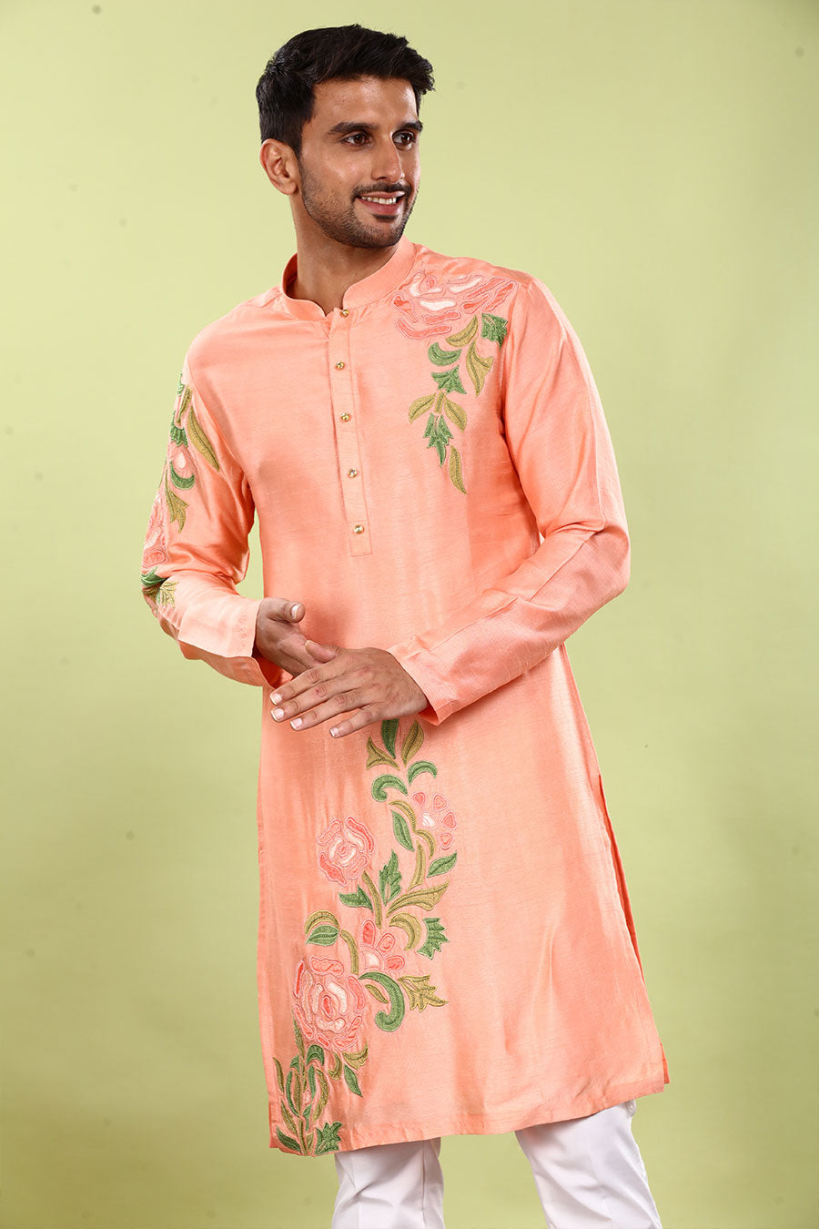 Peach Floral Fusion Kurta Set