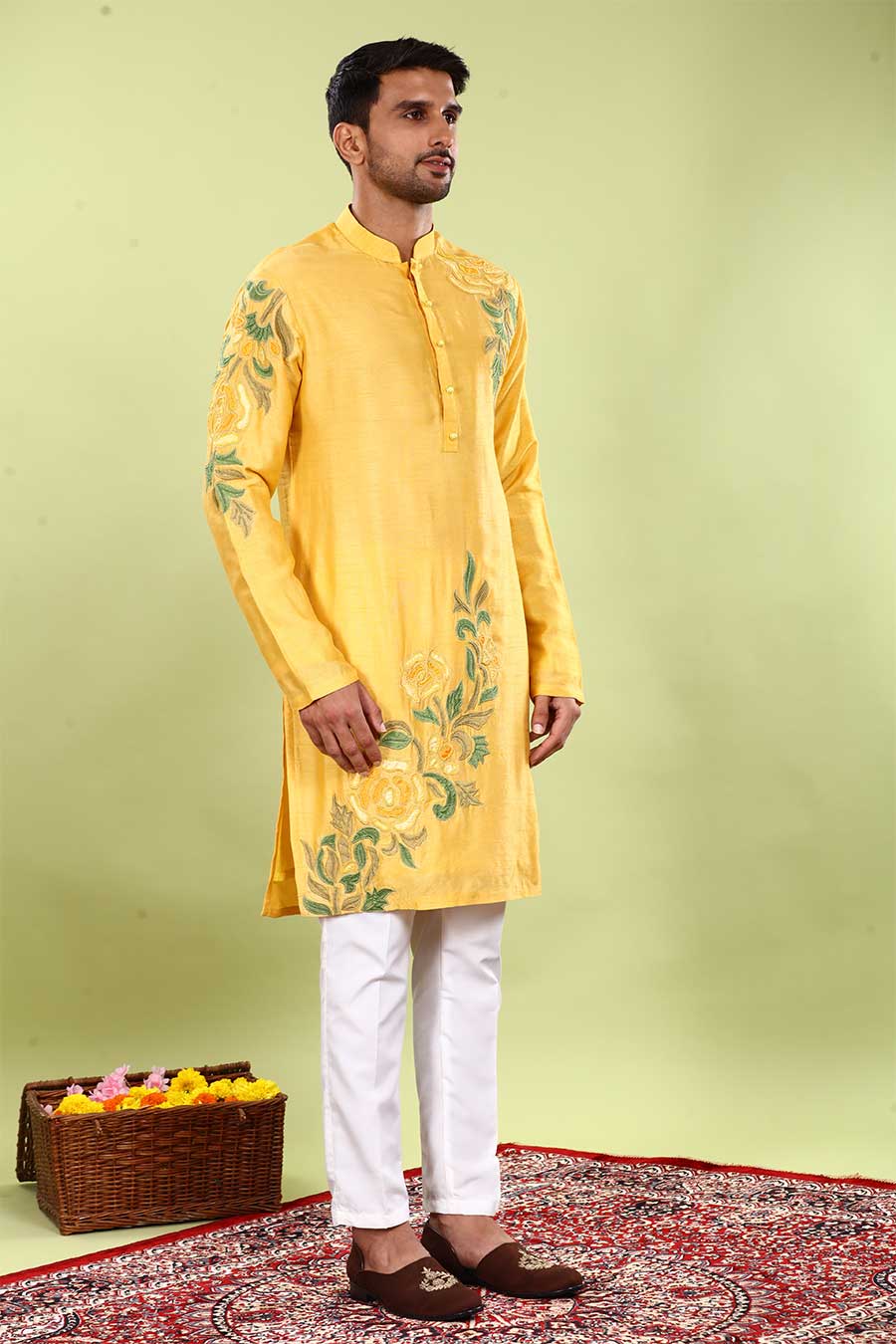 Yellow Floral Fusion Kurta Set