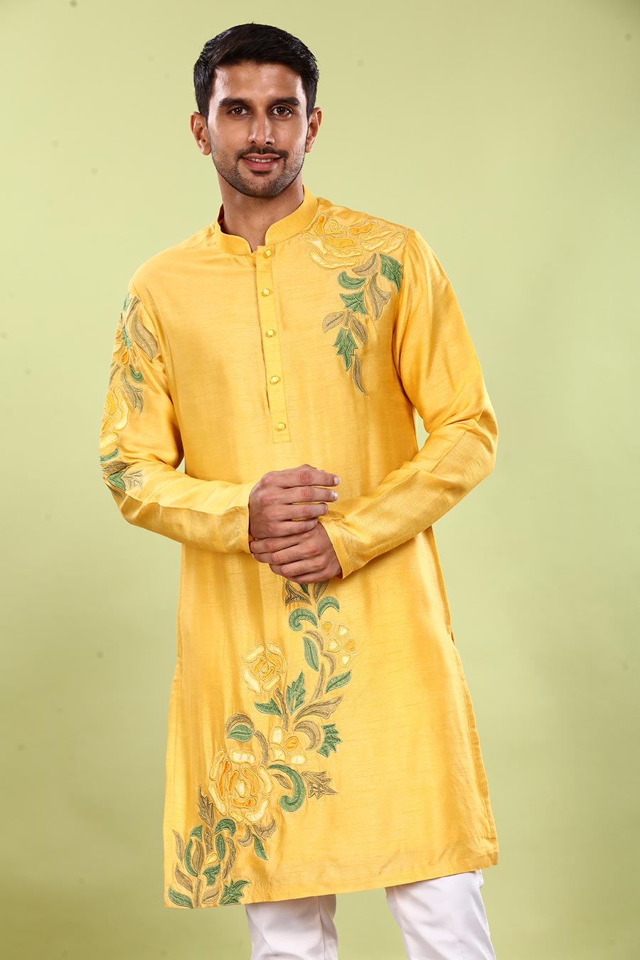 Yellow Floral Fusion Kurta Set