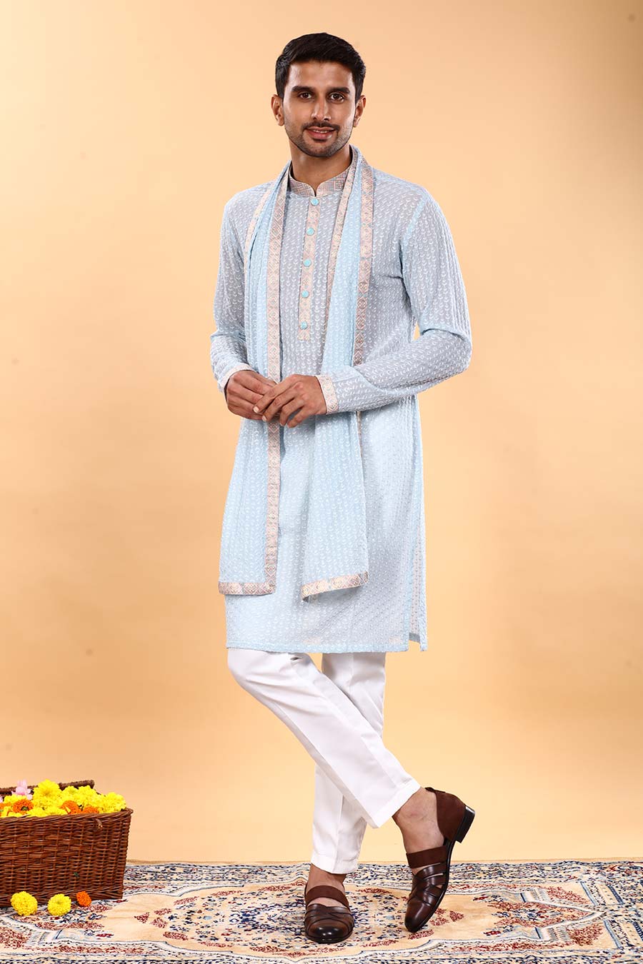 Blue Paradise Kurta Set With Dupatta