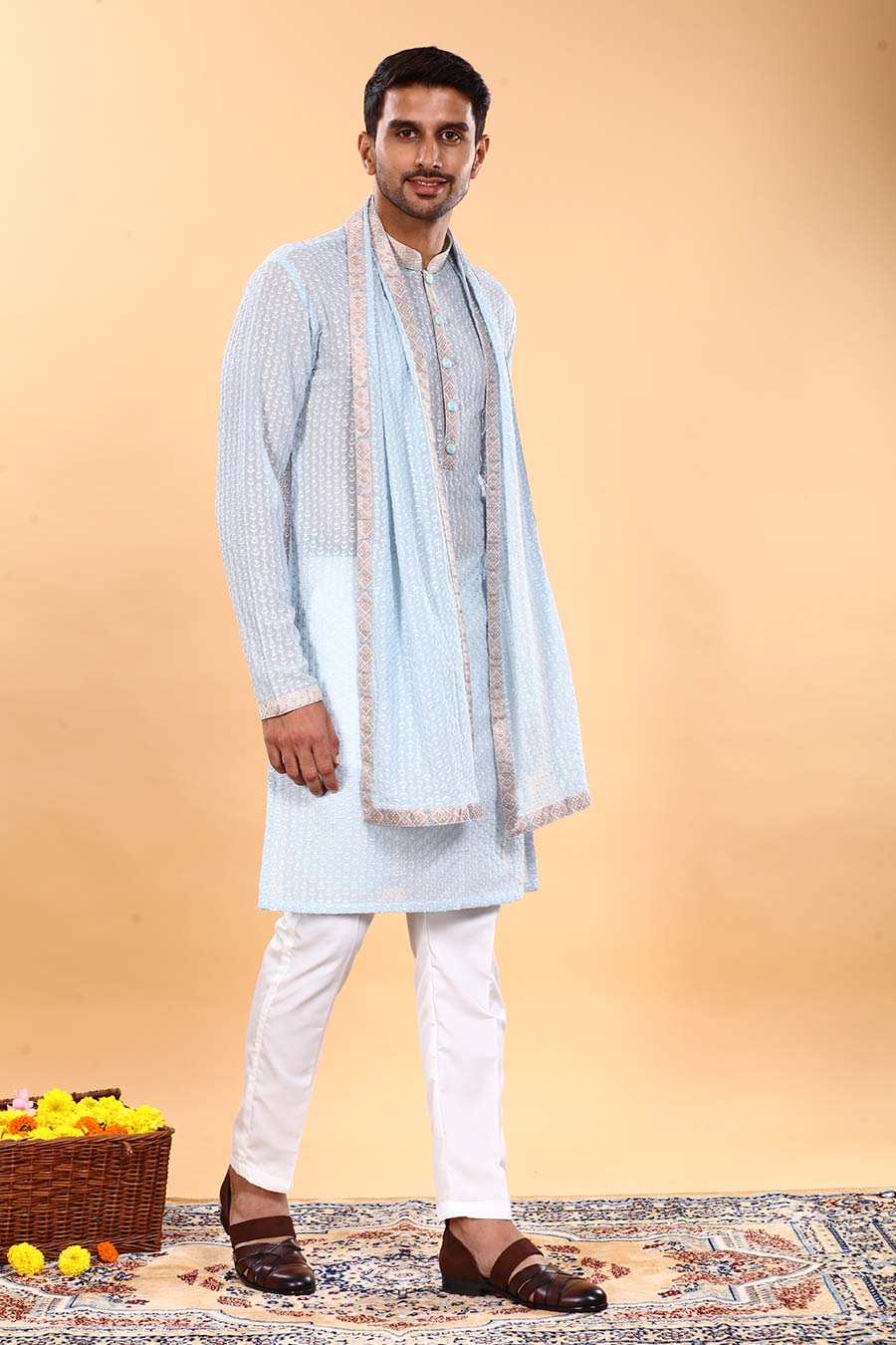 Blue Paradise Kurta Set With Dupatta