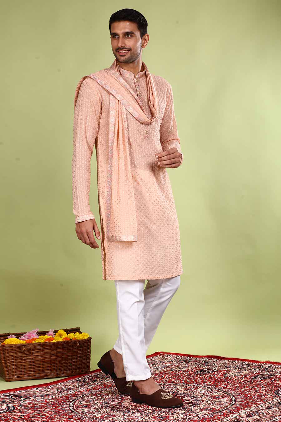 Peach Paradise Kurta Set With Dupatta