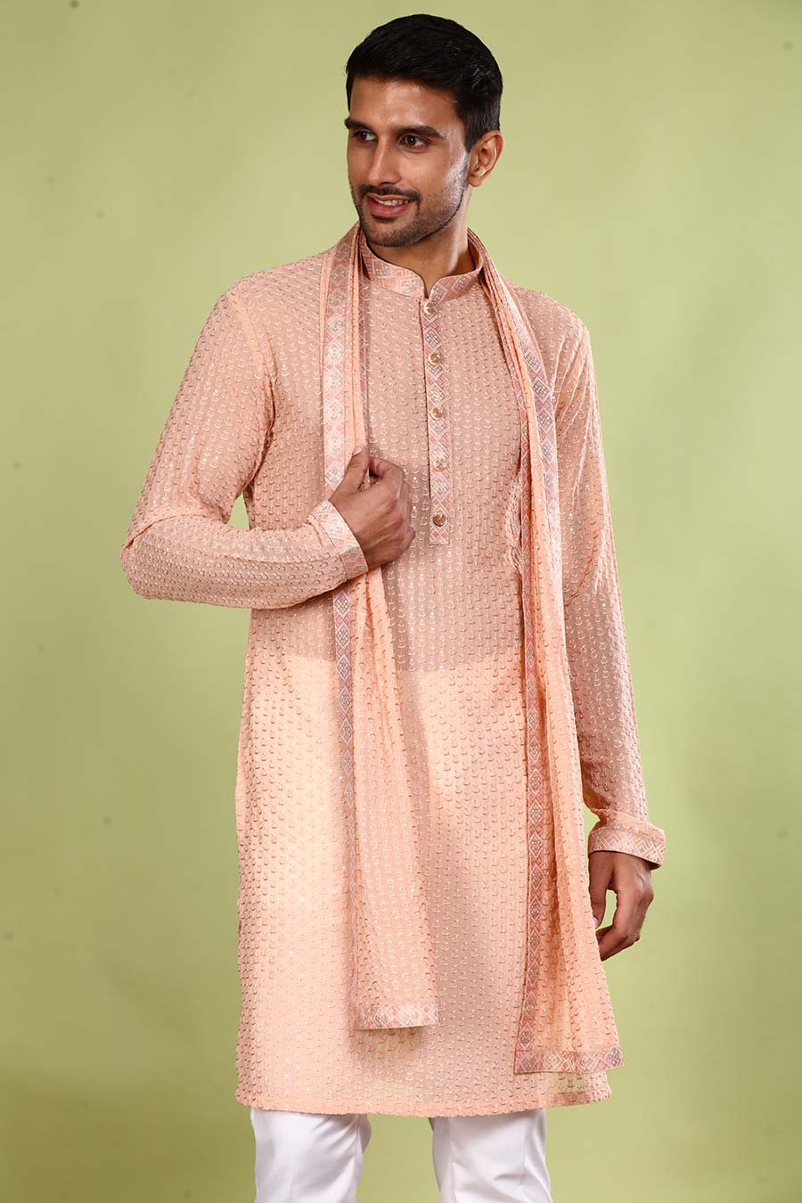 Peach Paradise Kurta Set With Dupatta