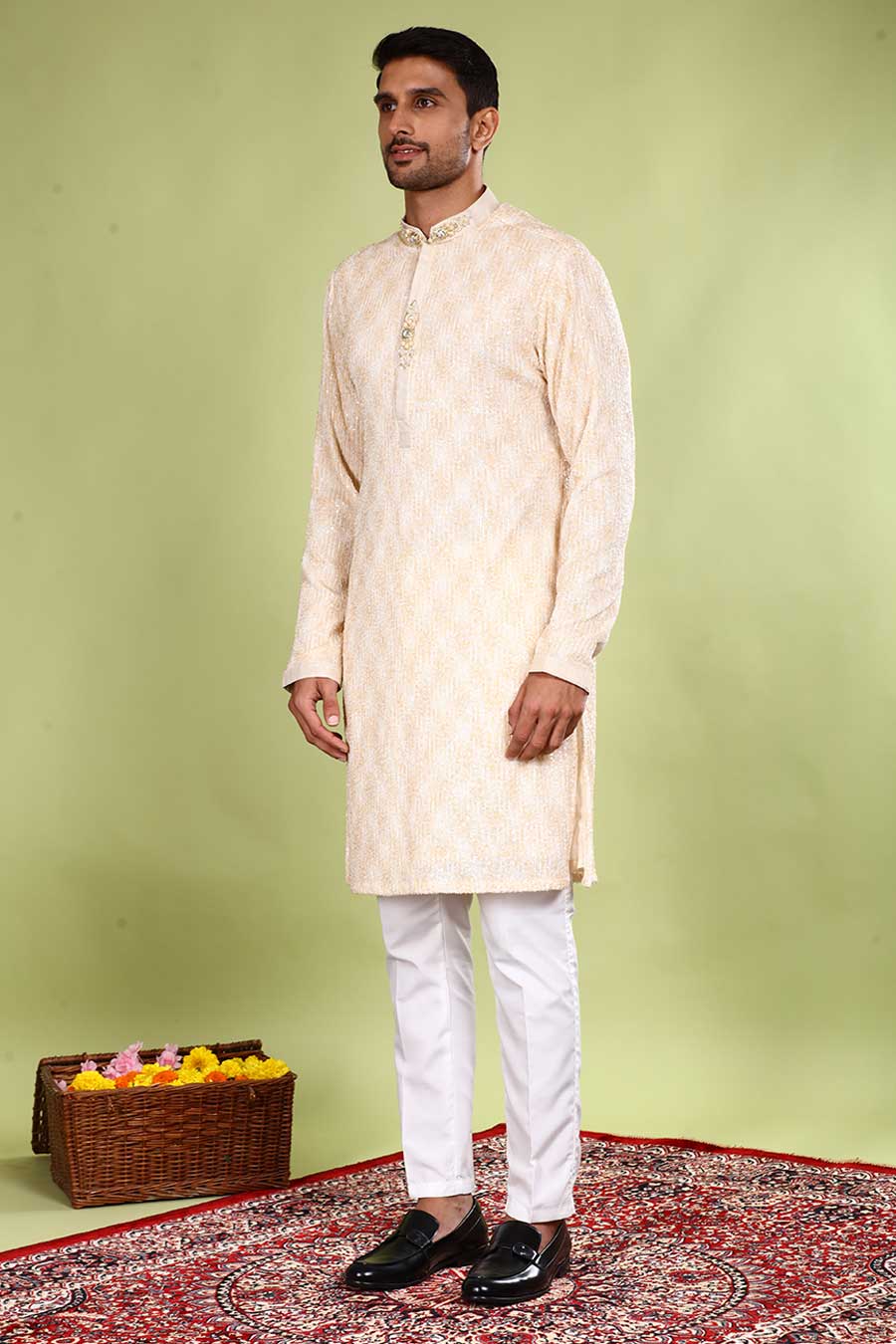 Cream Elegant Embroidered Kurta Set