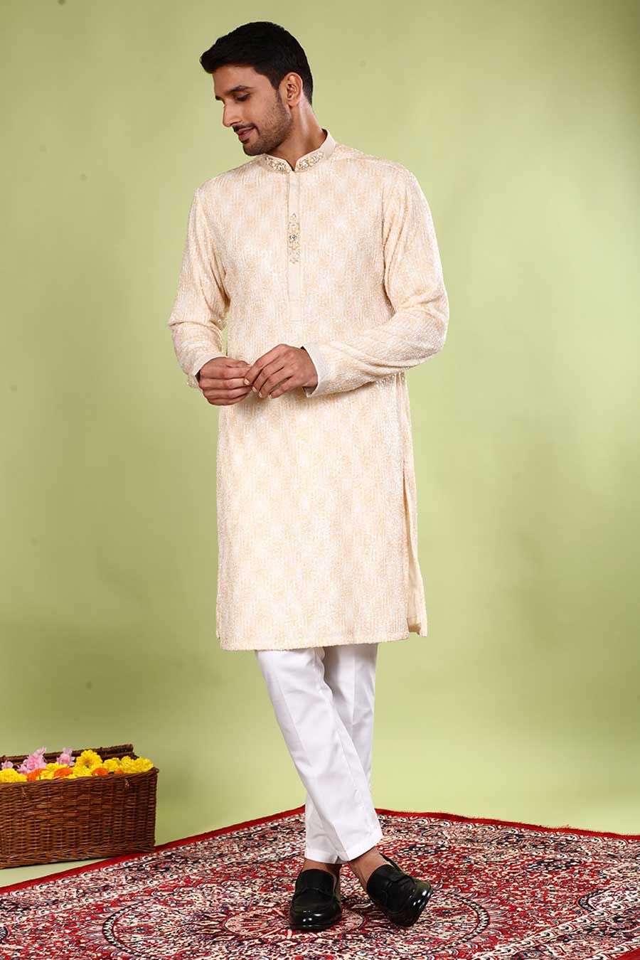 Cream Elegant Embroidered Kurta Set