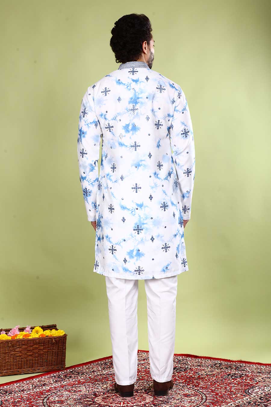 White & Blue Pitta Pallet Kurta Set