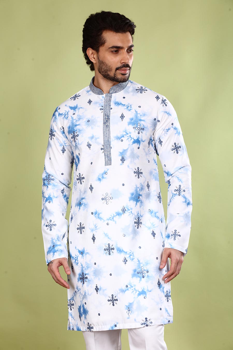 White & Blue Pitta Pallet Kurta Set