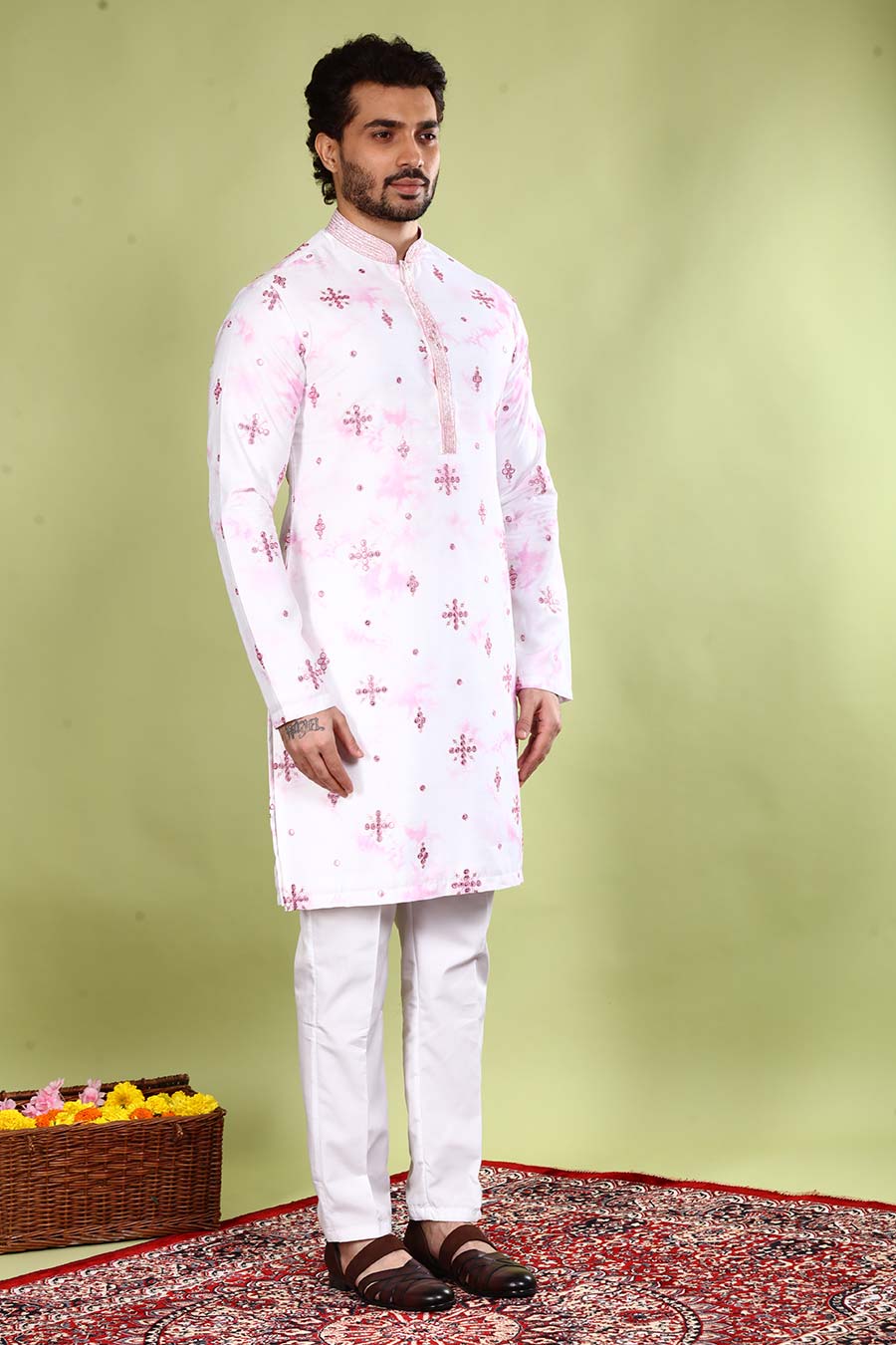 Lavender & White Pitta Pallet Kurta Set