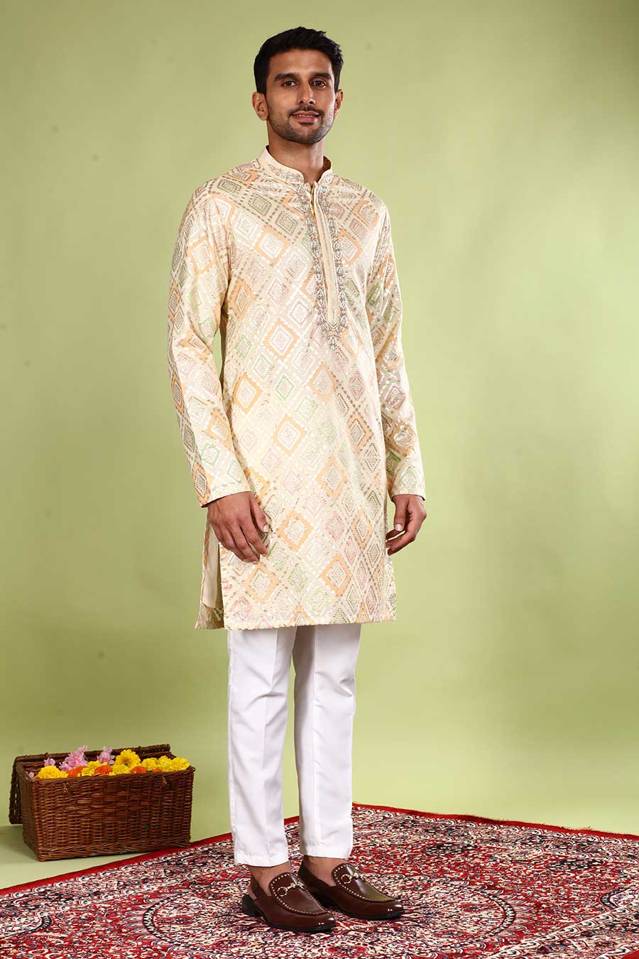 Cream Embroidered Kurta Set