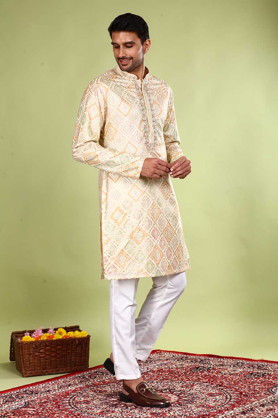 Cream Embroidered Kurta Set