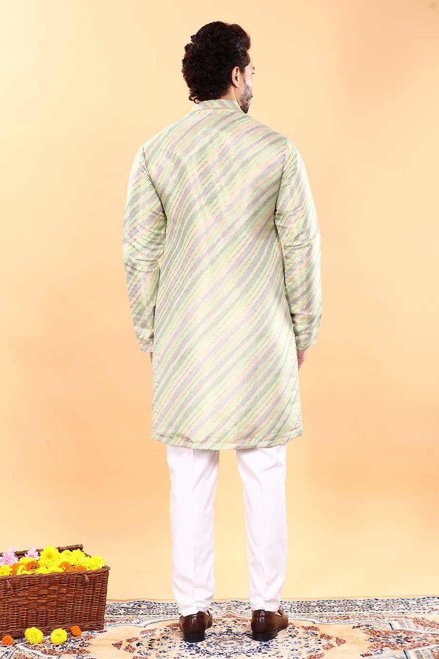 Green & Grey Embroidered Kurta Set