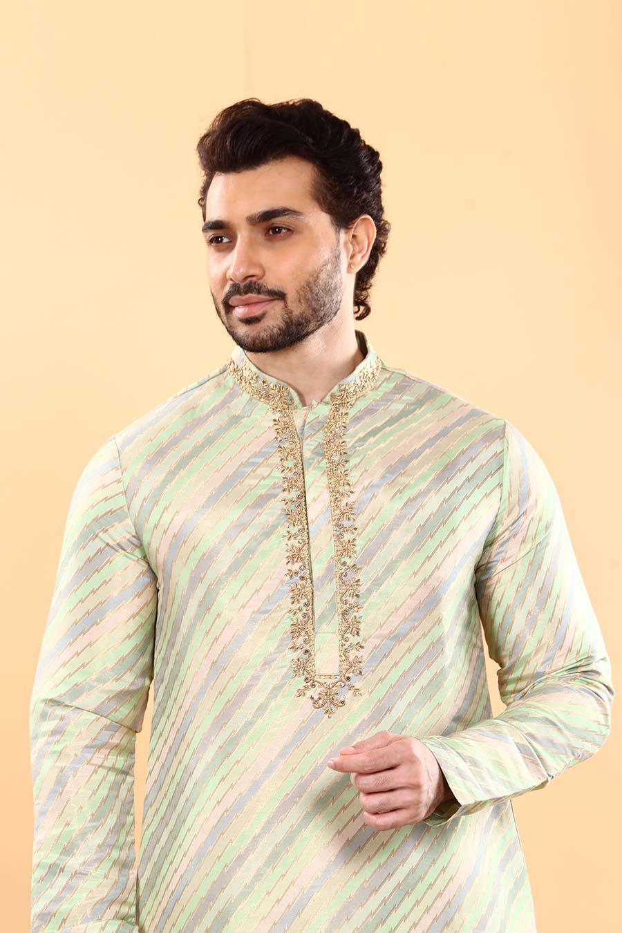 Green & Grey Embroidered Kurta Set