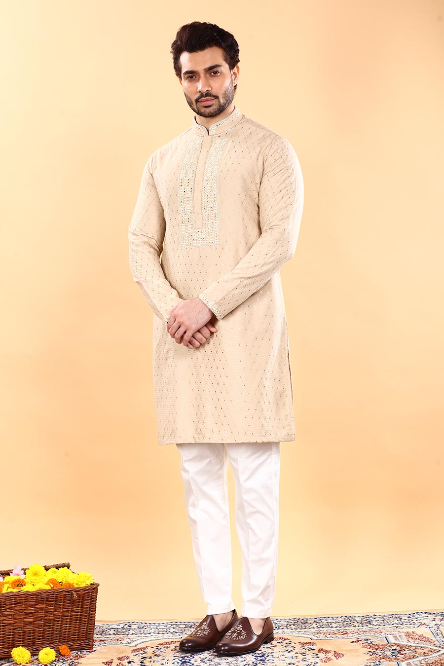 Beige Textured Treasure Kurta Set