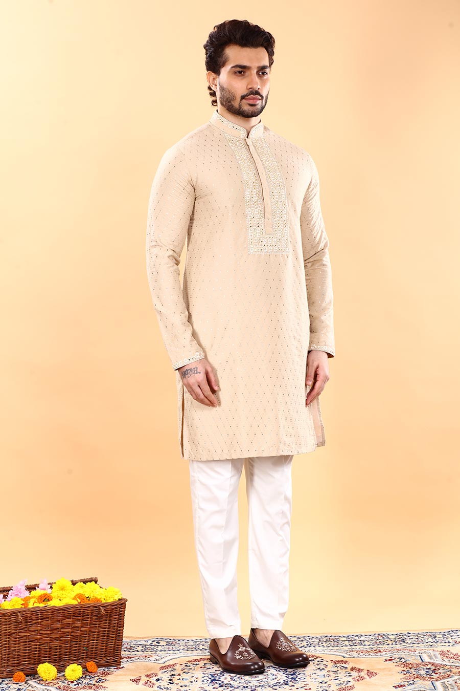 Beige Textured Treasure Kurta Set