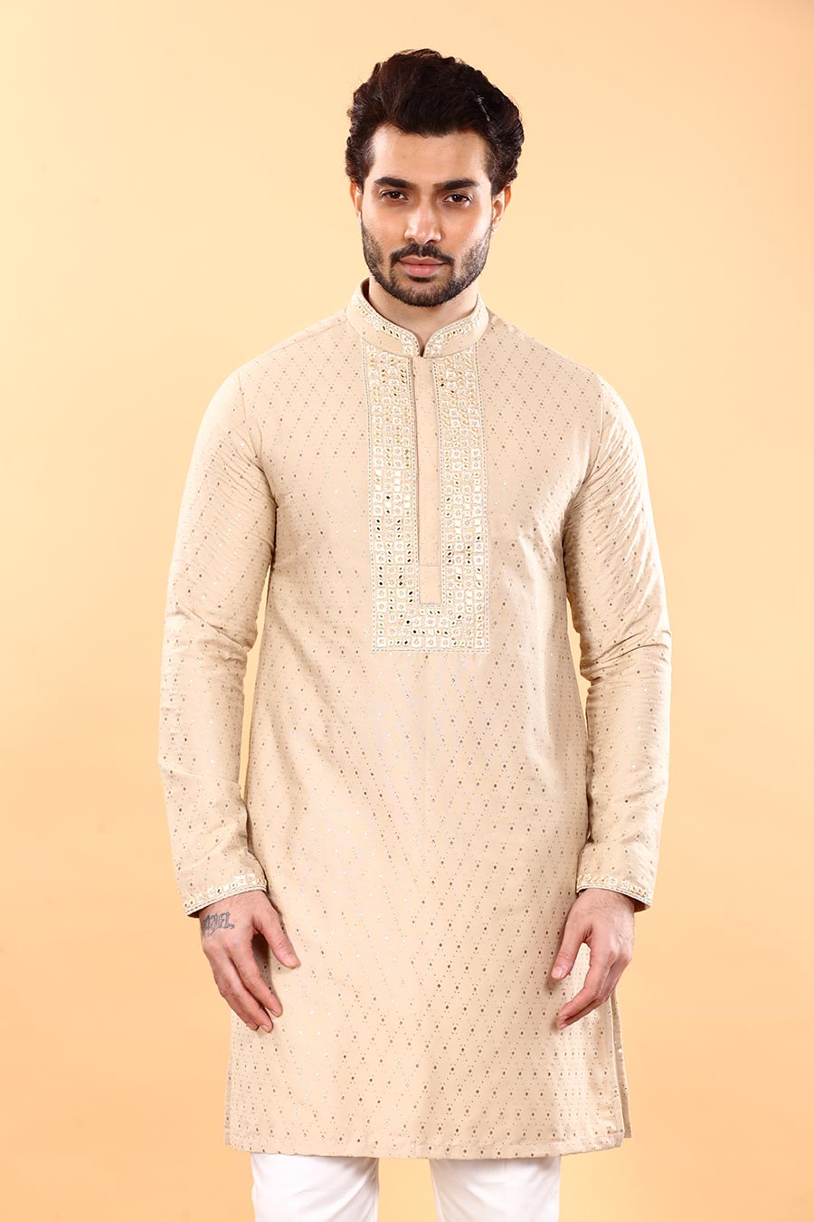 Beige Textured Treasure Kurta Set