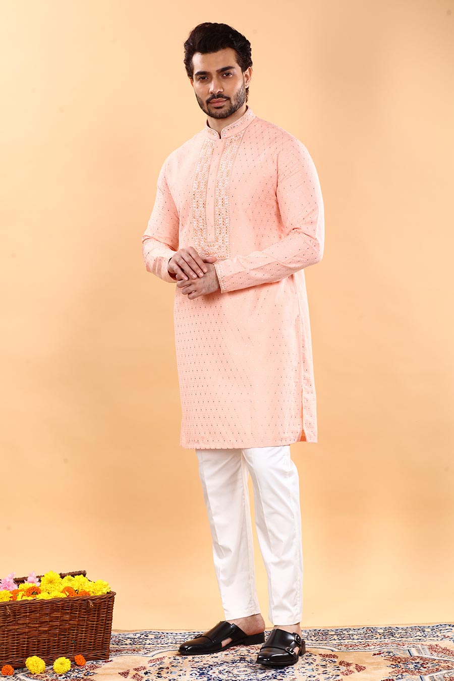 Peach Keen Embroidered Kurta Set