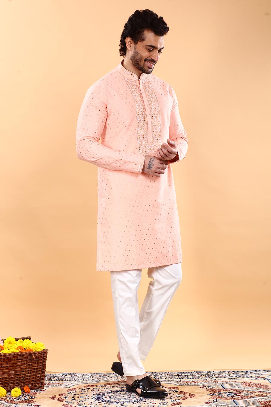 Peach Keen Embroidered Kurta Set