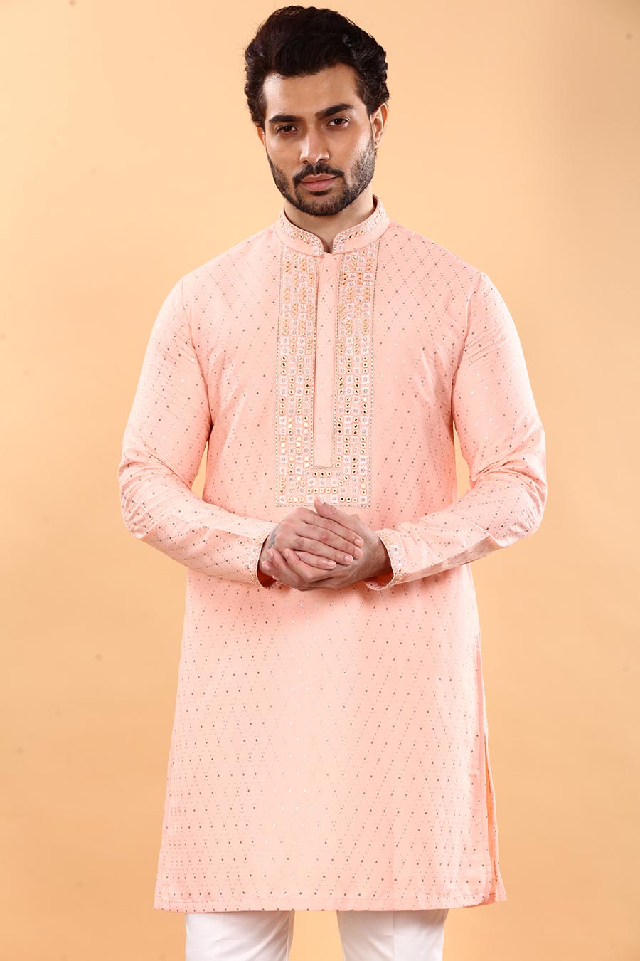 Peach Keen Embroidered Kurta Set