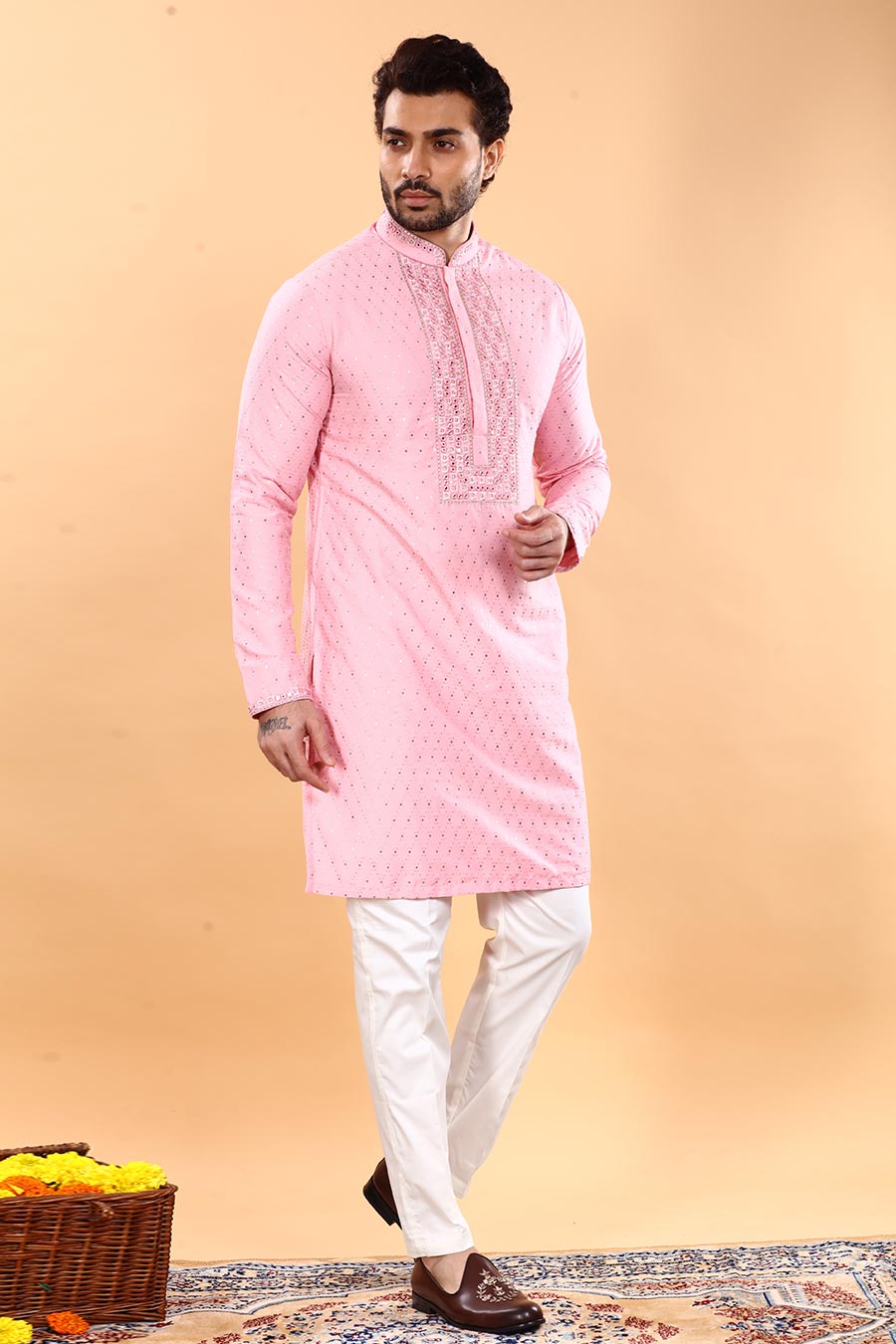 Pink Textured Treasure Kurta Set