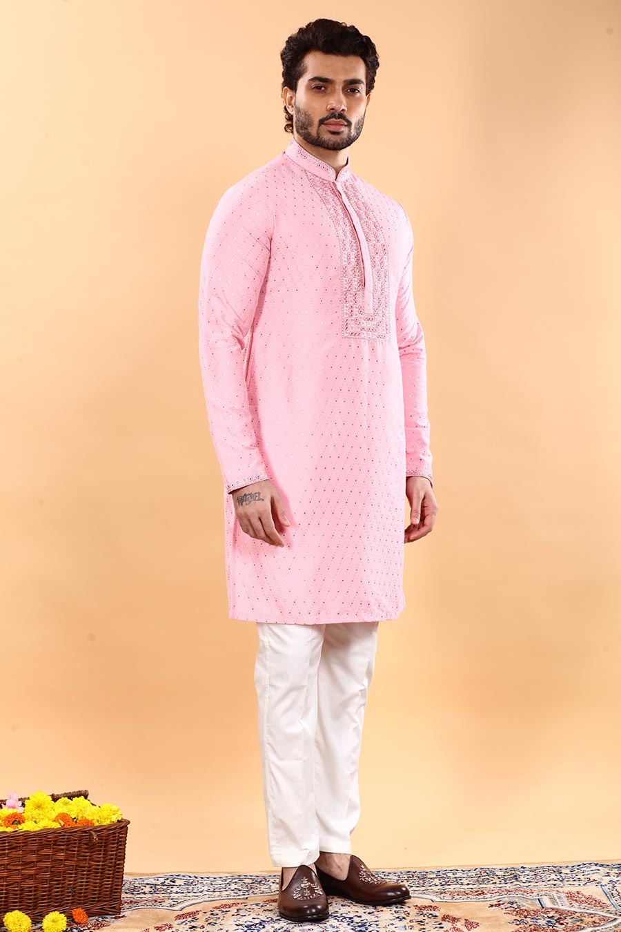 Pink Textured Treasure Kurta Set