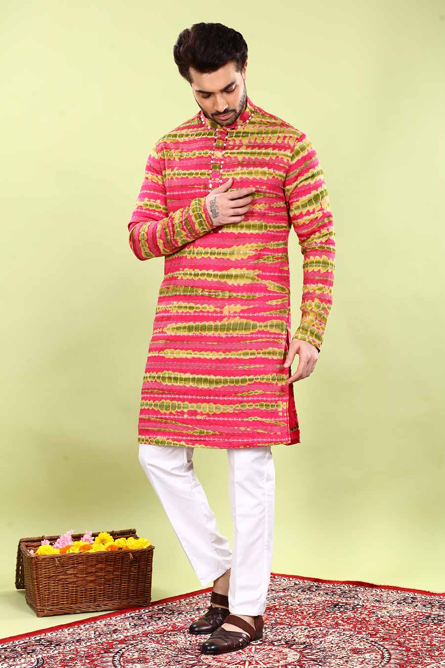 Hot Pink Tie-Dyed Kurta Set