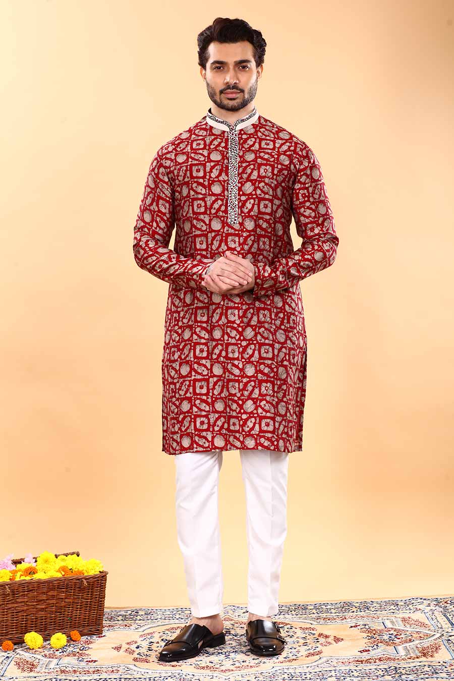 Maroon Bartik Printed Kurta Set